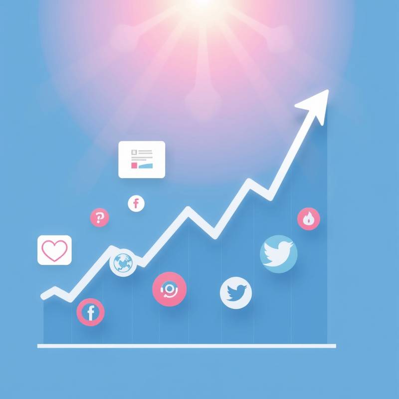Illustration d'un graphique ascendant avec des icônes de réseaux sociaux, représentant le marketing digital.